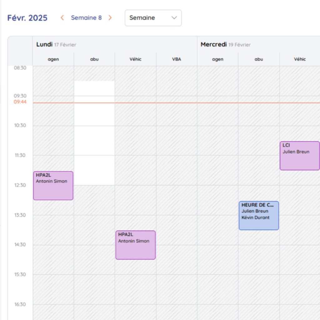 Planning auto-école